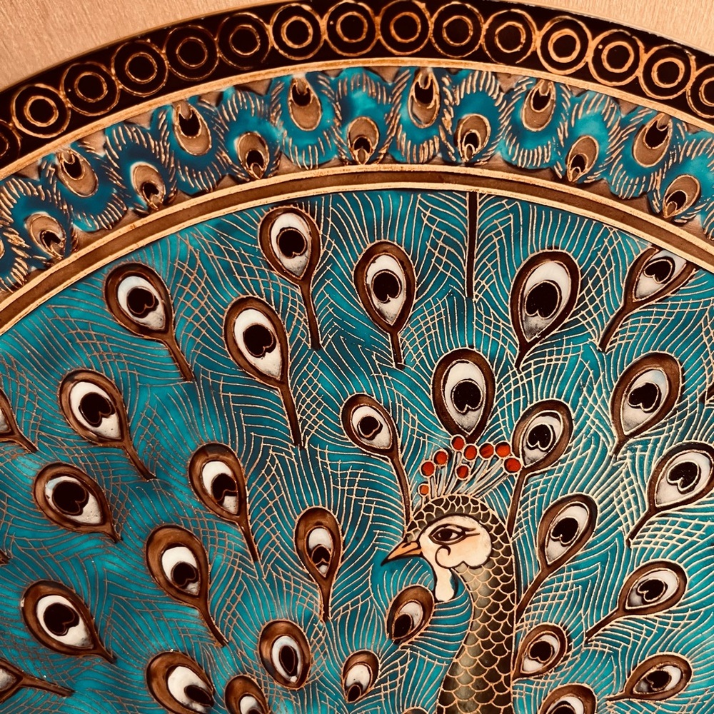 Sold! Vintage Heavy Porcelain Peacock Decorative Plate - Picture 3 of 5
